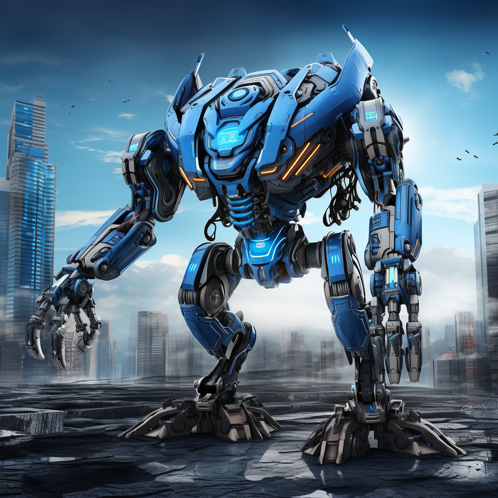 Sleek and powerful blue tank robot