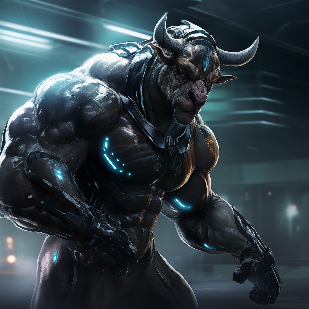 Futuristic boxing bull ready for ring fight