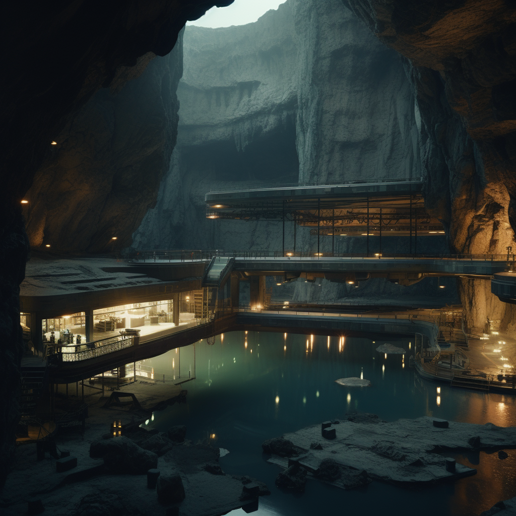 Futuristic Cave with Scifi Architecture City