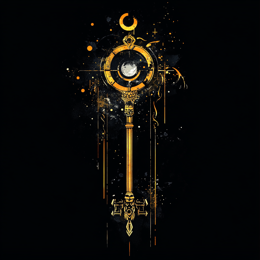 Celestial key black watercolour design