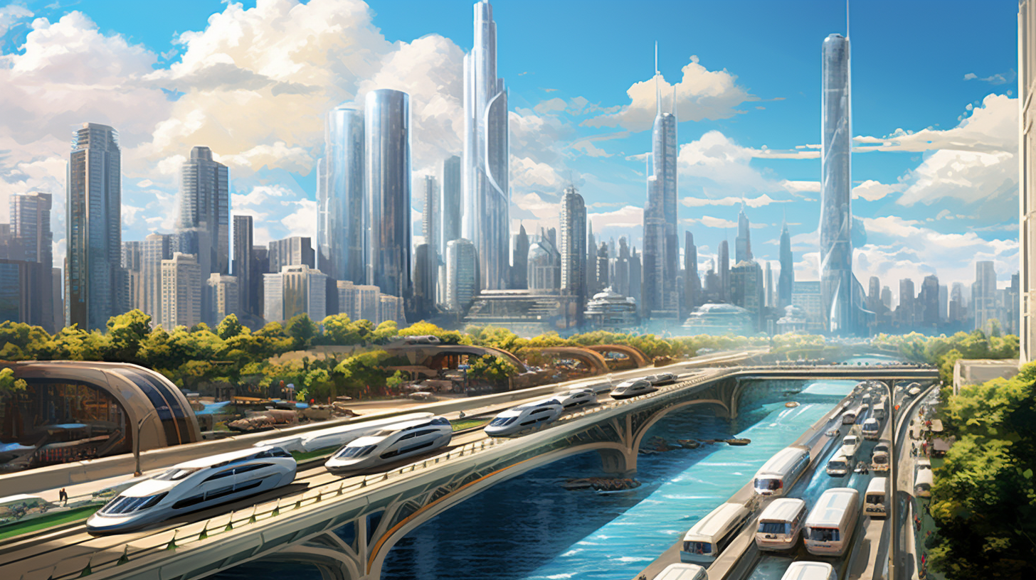 Futuristic Chicago with Aircar Traffic