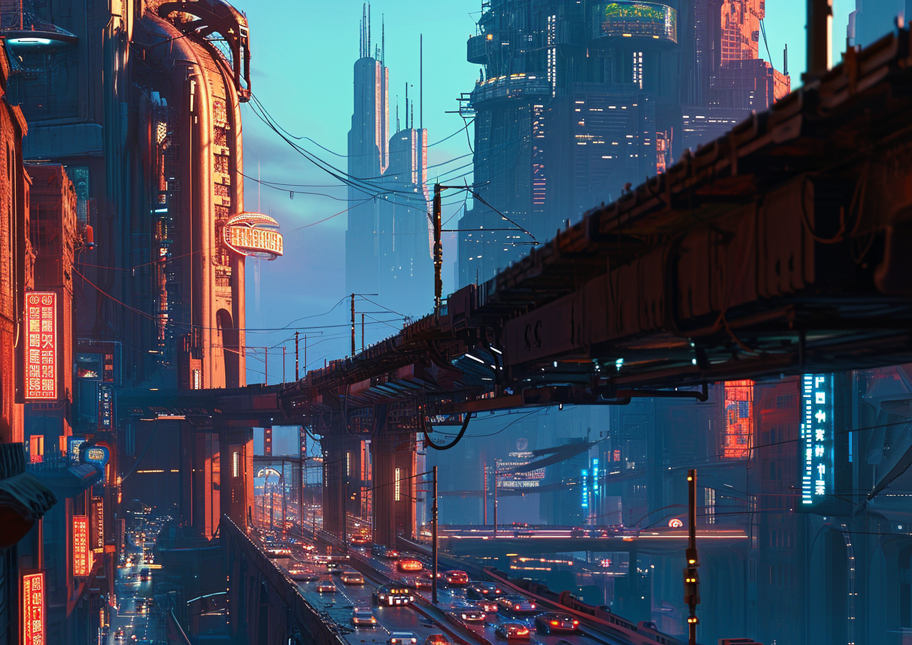 Futuristic city with brick buildings illustration