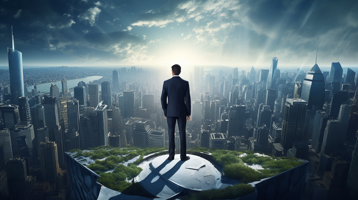 Businessman overlooking futuristic cityscape