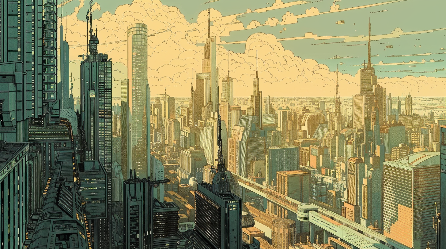 Illustration of futuristic city skyscrapers