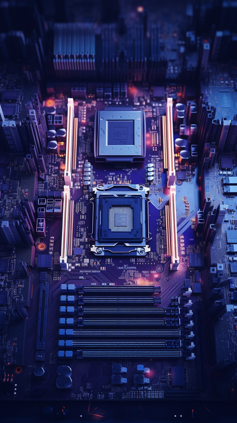 Hyper-realistic computer motherboard illustration