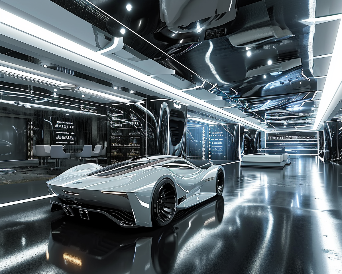 futuristic concept car showroom