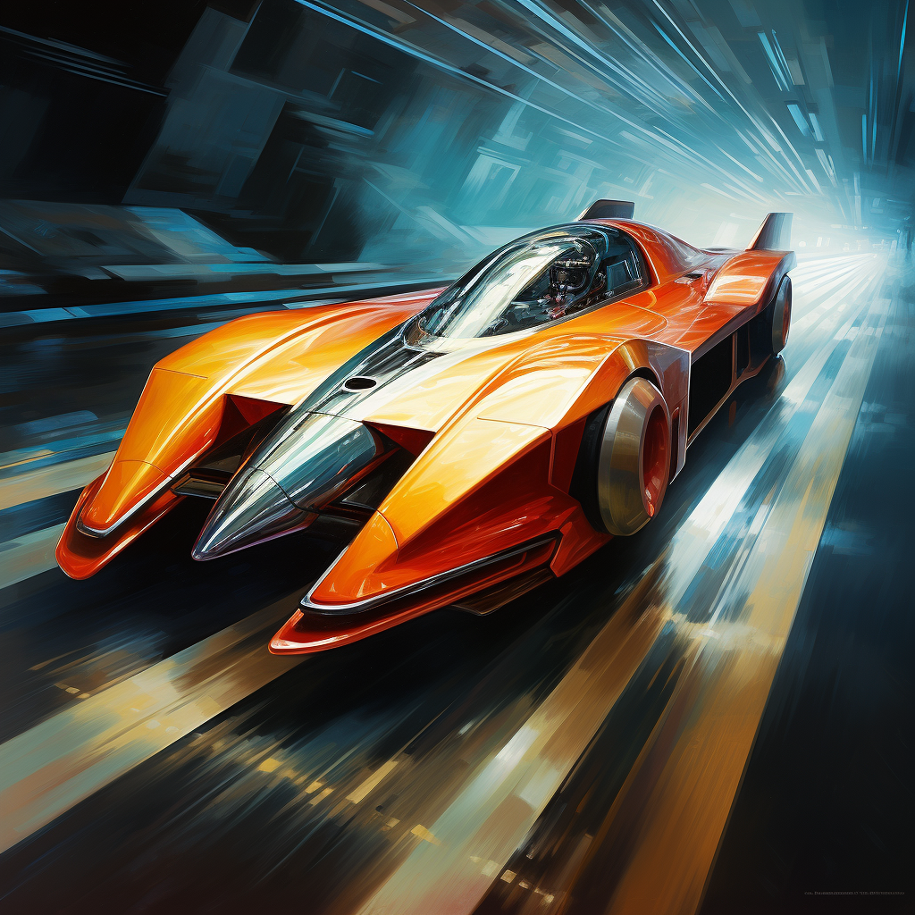 Futuristic concept racing car oil painting