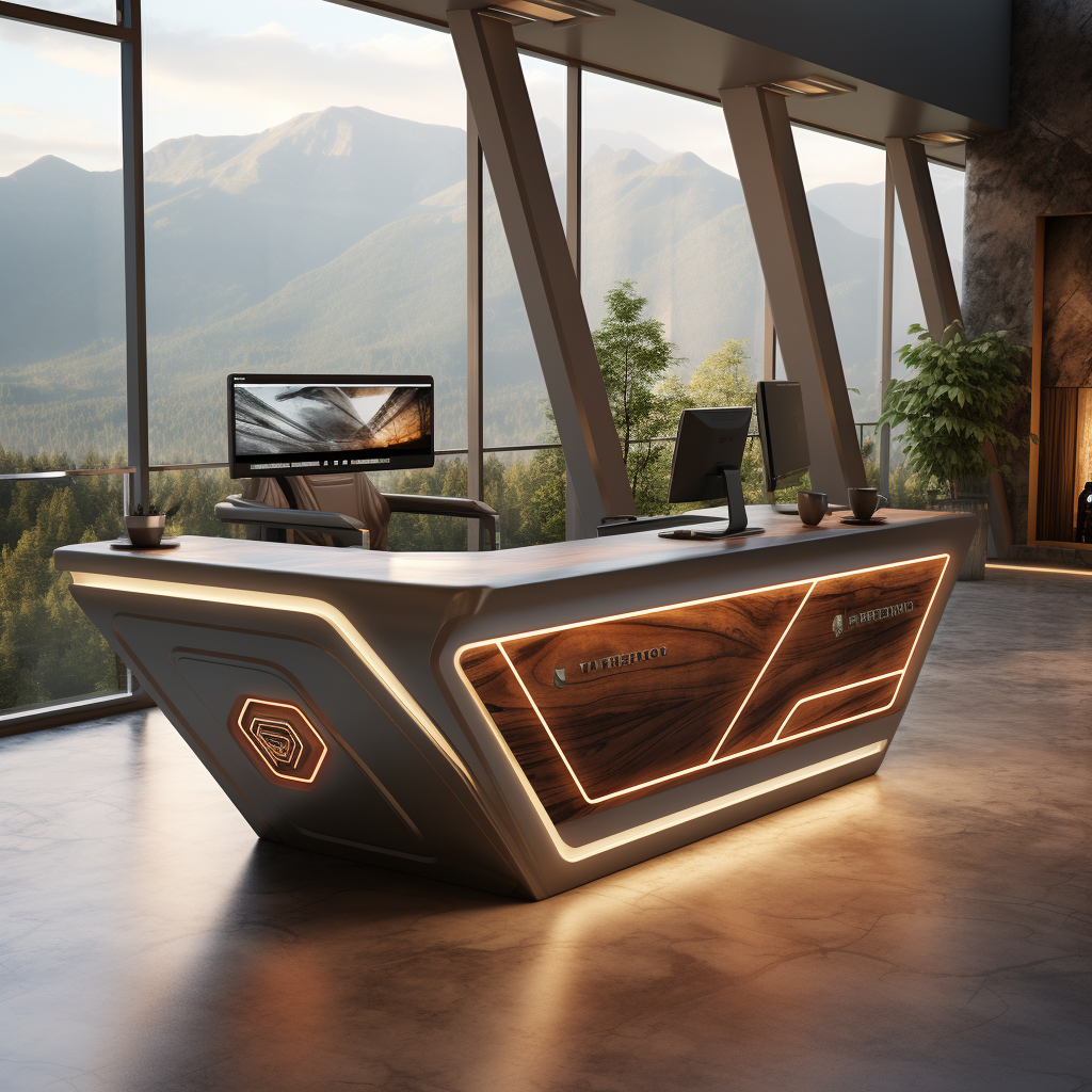 Upscale office concierge desk with natural lighting