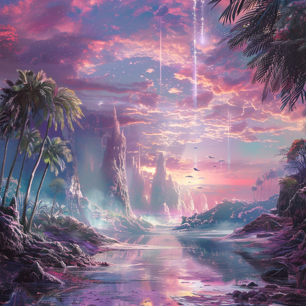 Dreamy futuristic nature paradise environment