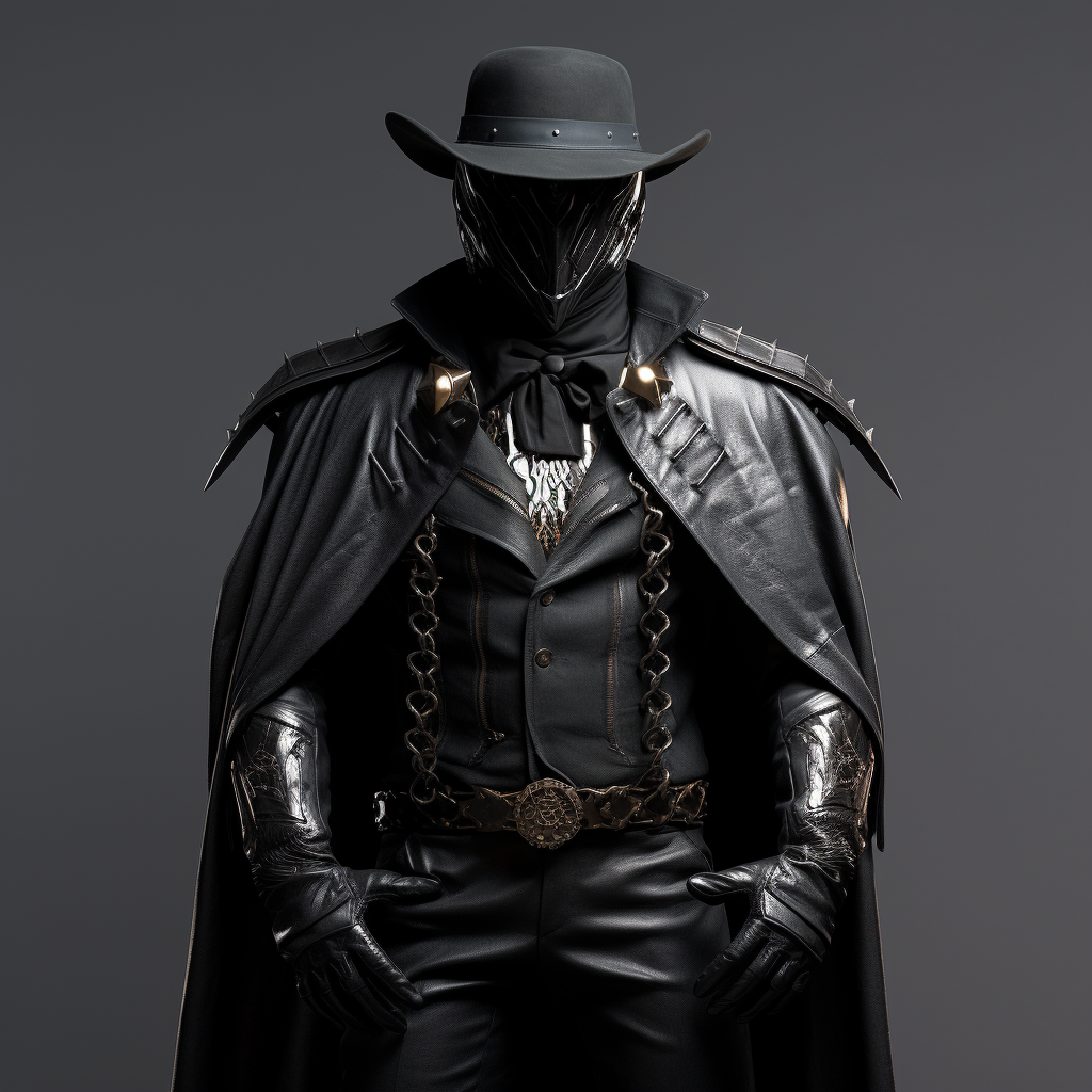 Futuristic black armored military cowboy with hat