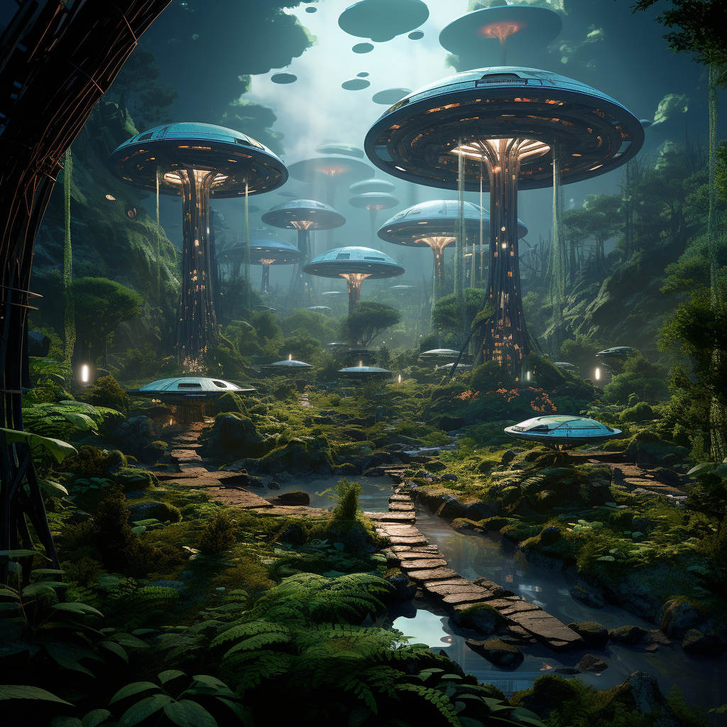 Long Shot of Futuristic Creepy Forest