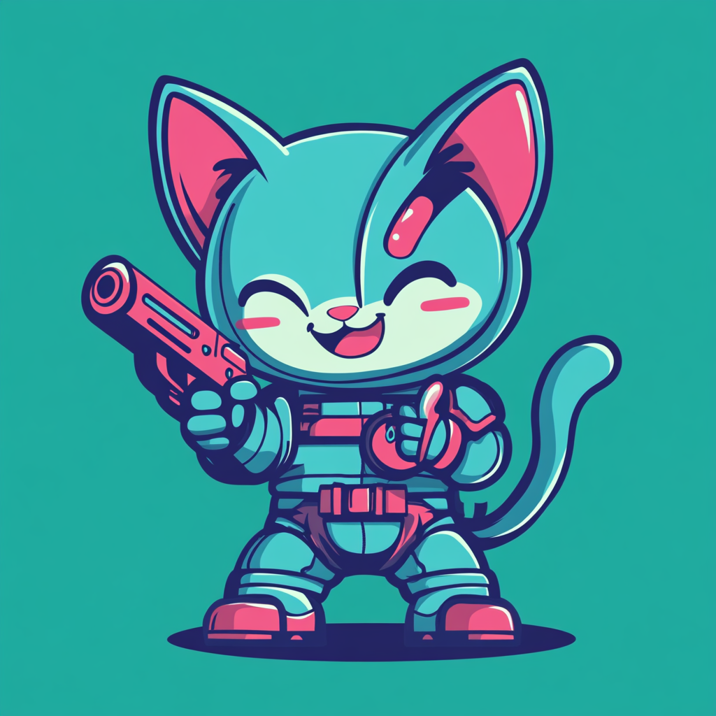 Cute Cyborg Kitten with Ray Gun