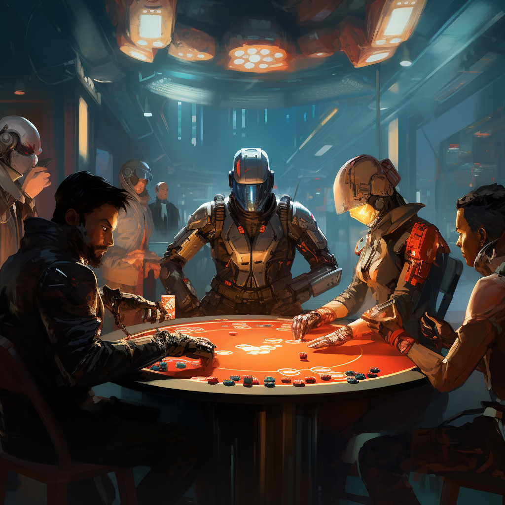 Futuristic Cyborgs Playing Poker in Spaceships