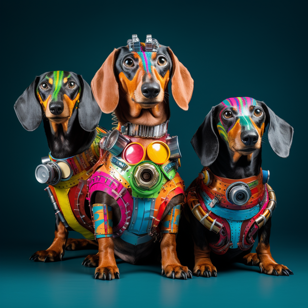 Futuristic dachshunds with colorful tribe in the image