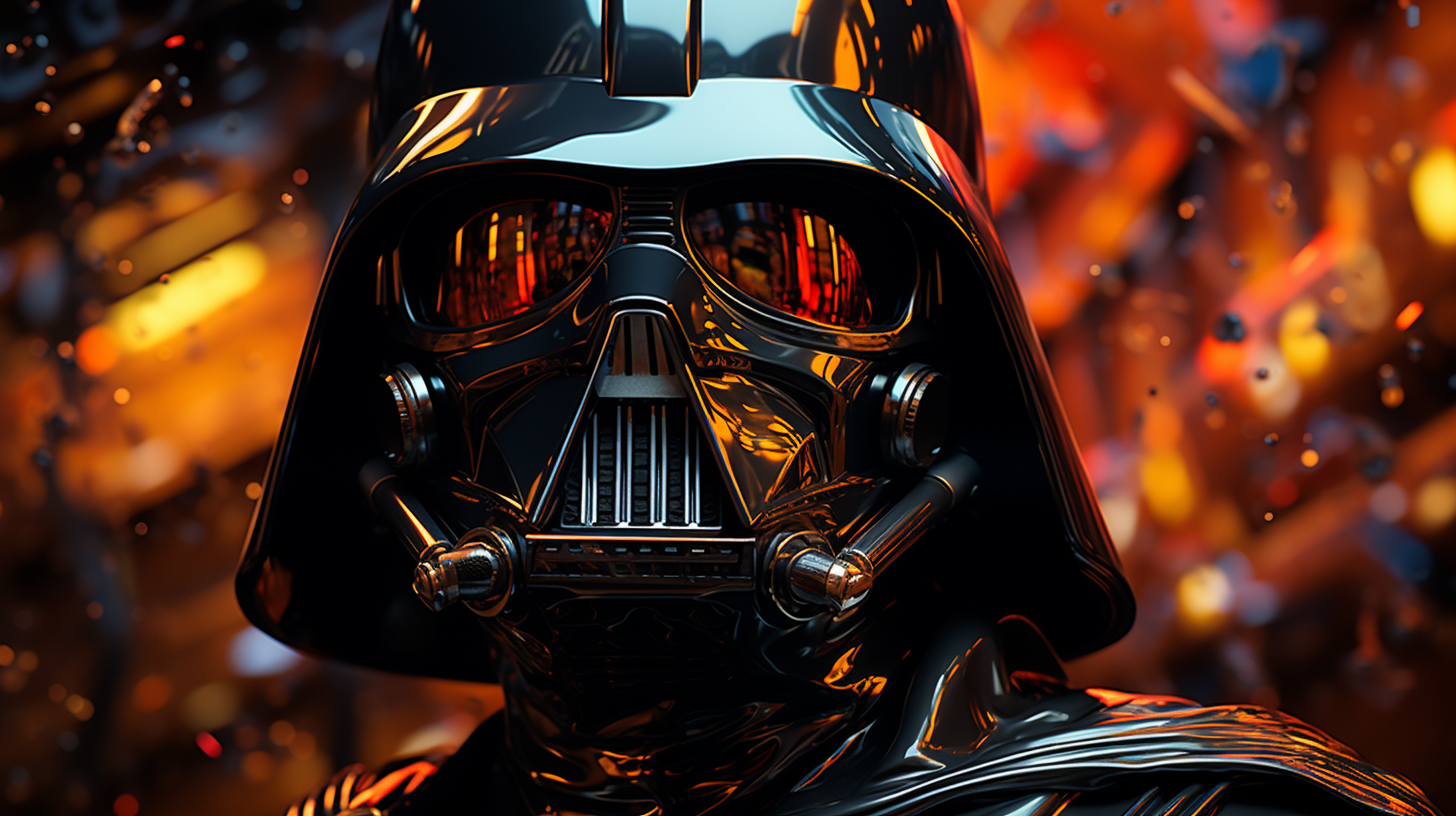 Futuristic Darth Vader wearing neon goggles