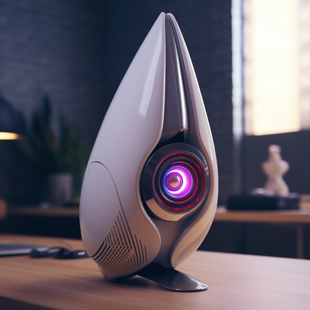 A futuristic desktop speaker in science