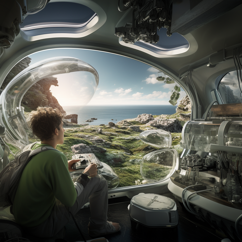 Inside view of futuristic digital smart campervan