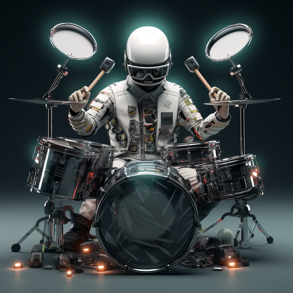 Futuristic drummer playing drums