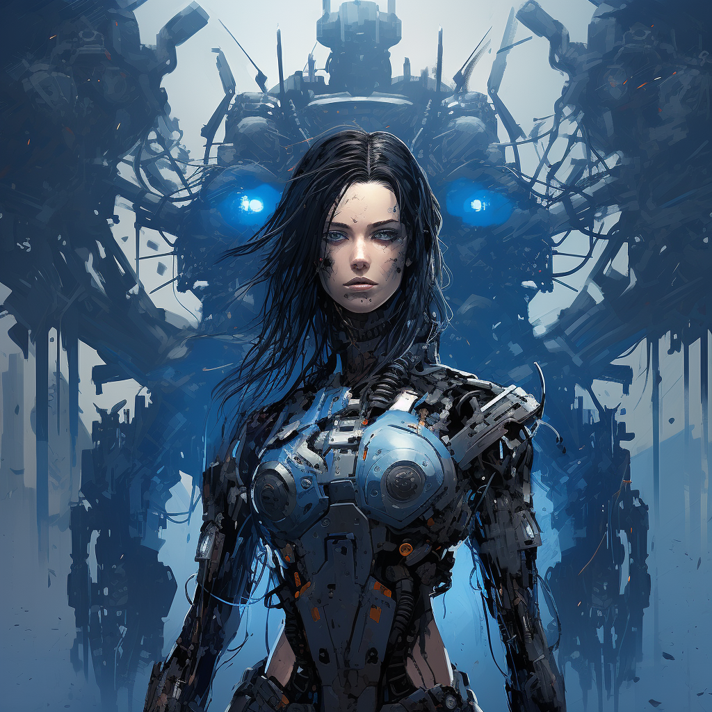 Futuristic Female Robot in Battle