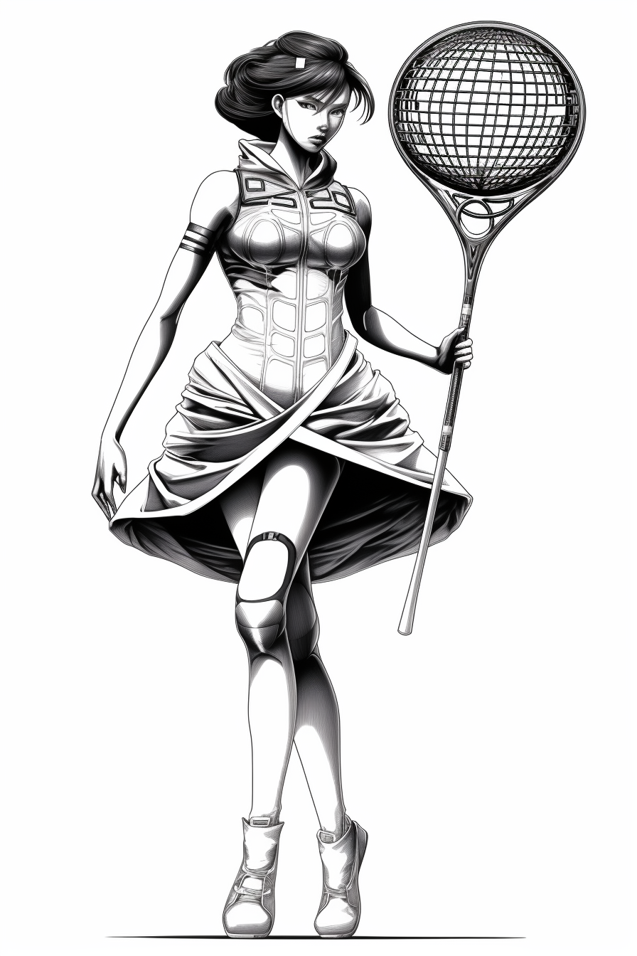 Dynamic futuristic feminine tennis player with racket