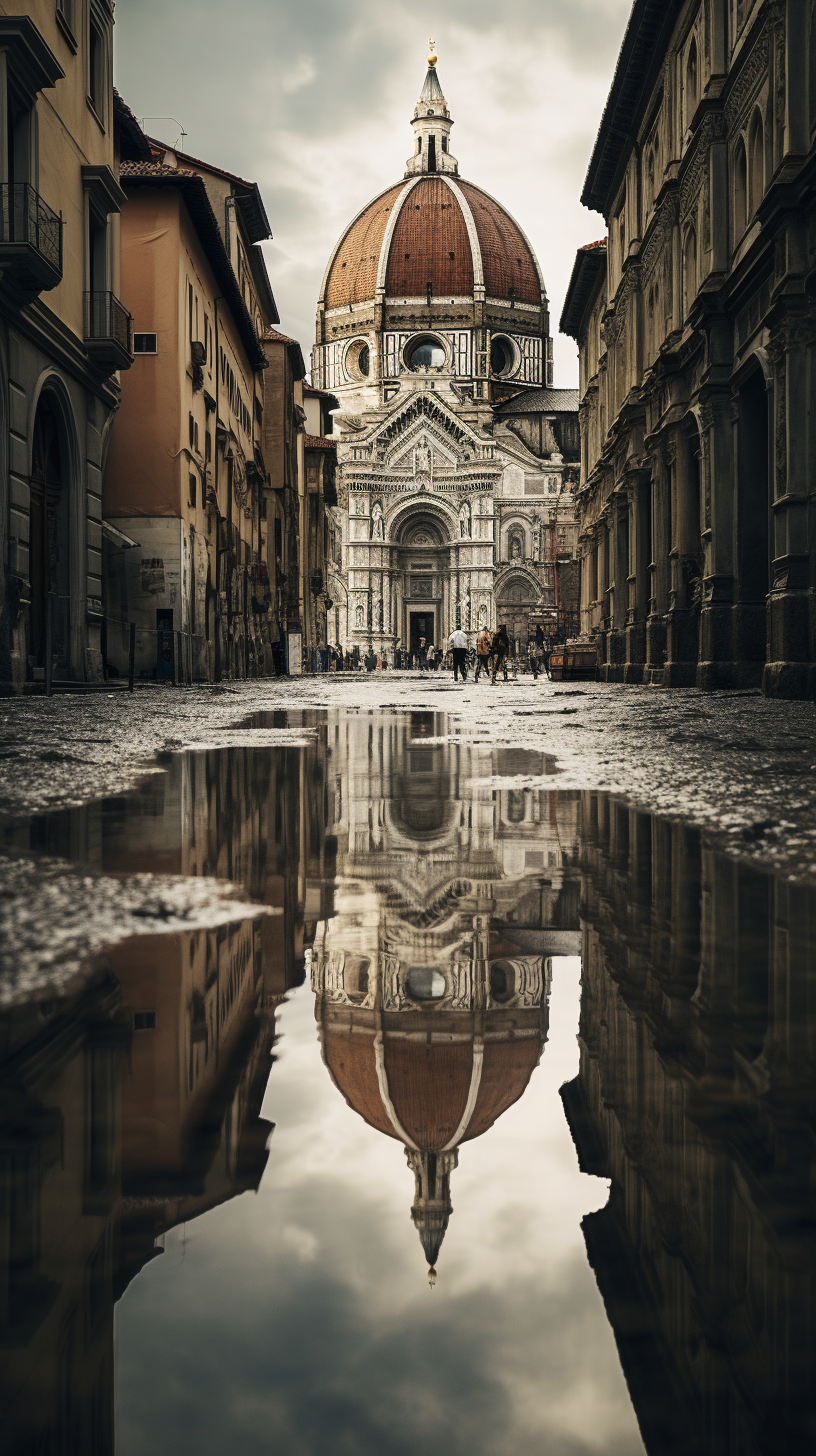 City of Florence reflected in floodwaters