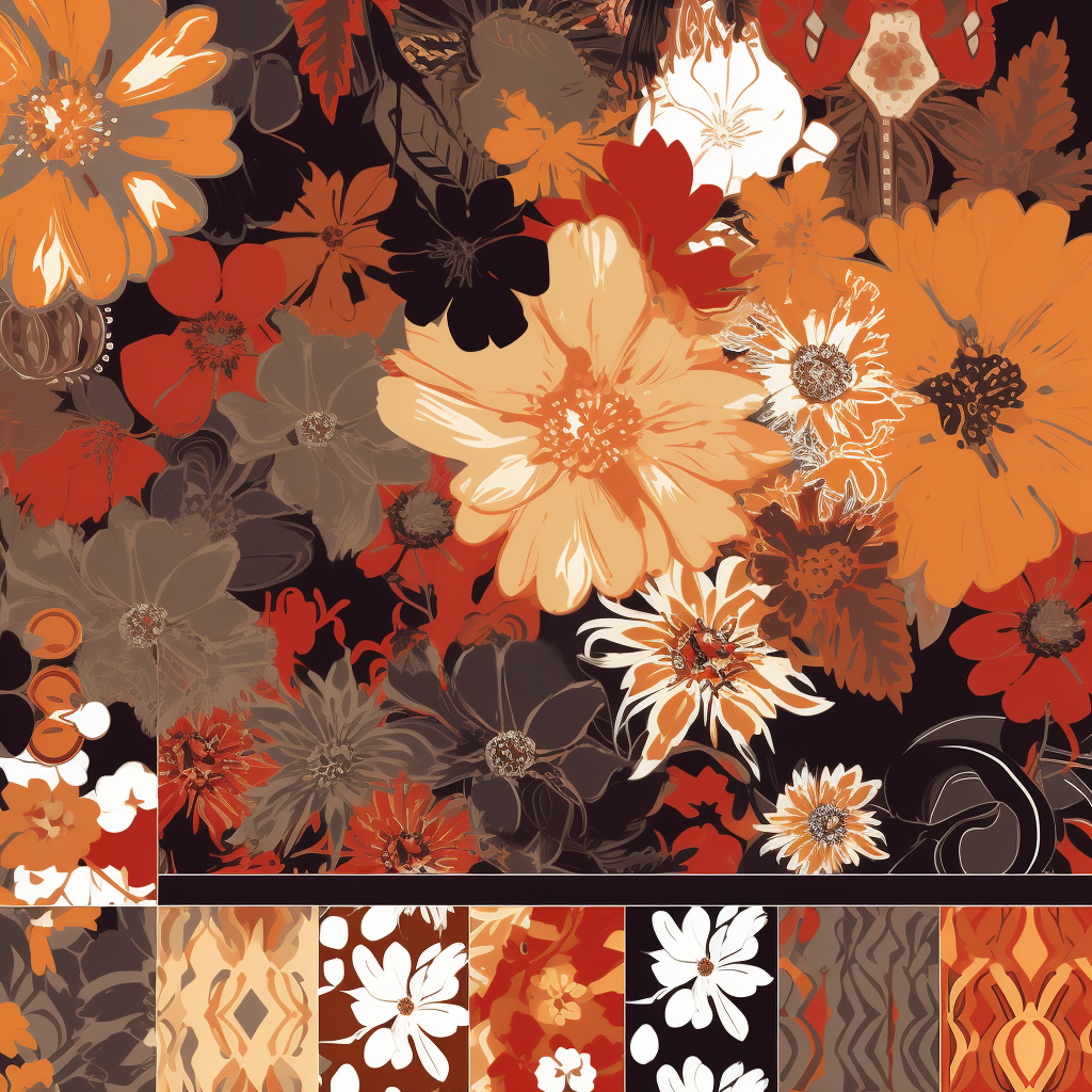 Futuristic floral pattern with nature and technology elements