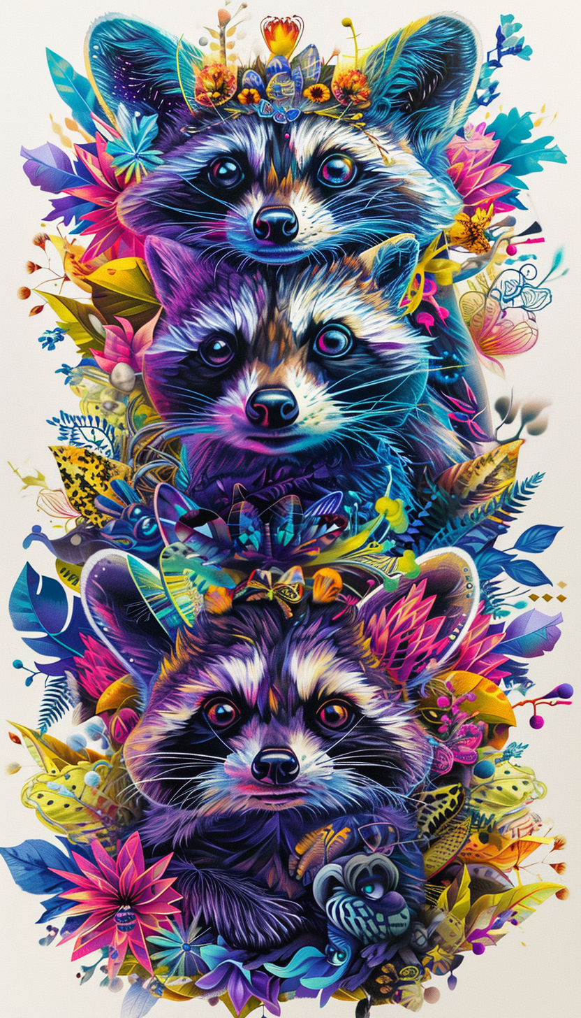 Futuristic Frolic Baby Raccoons Design Embroidered Pattern