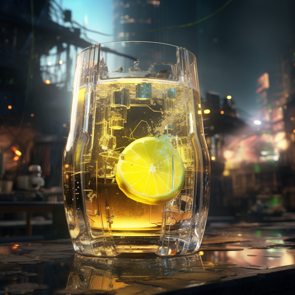 Futuristic gin lemon in cyberpunk environment