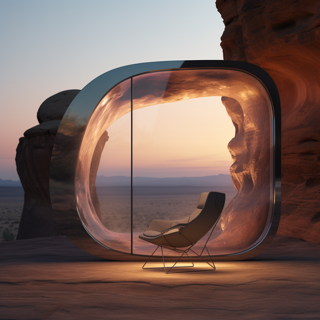 Futuristic Glass Window on Sandstone Cliff