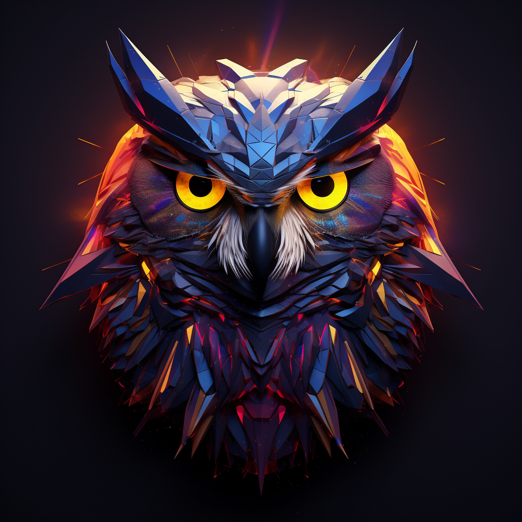 AI-enhanced futuristic glowing owl polygon