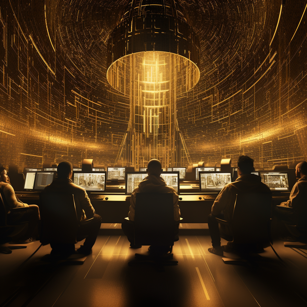 Gold and black futuristic council room