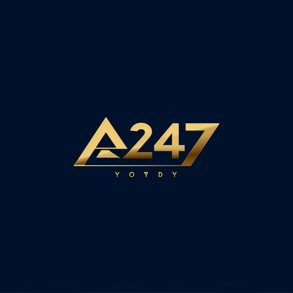 Futuristic gold logo on dark blue background