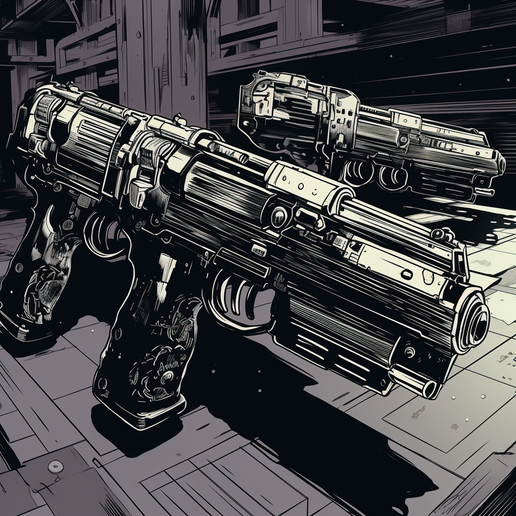 Futuristic graphic novel pistols art