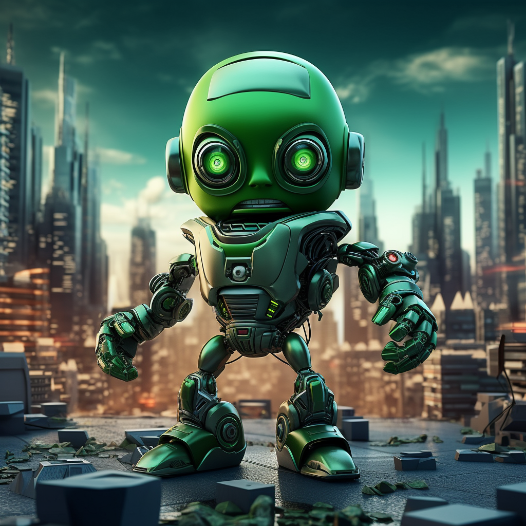 Sleek and Menacing Futuristic Green Mini Robot