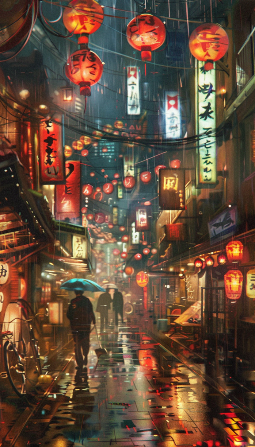 Japan night scene futuristic style