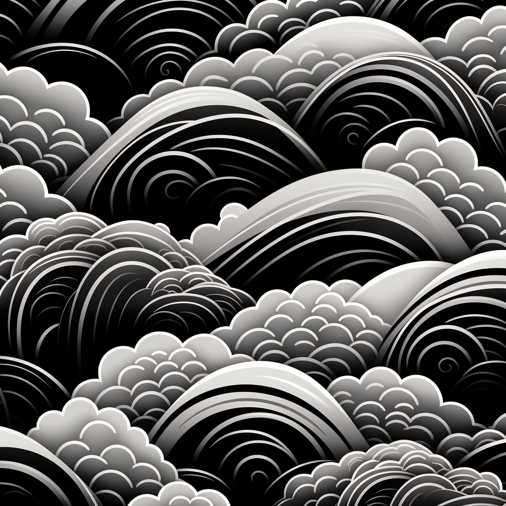 Futuristic Japanese ornament pattern in monochrome