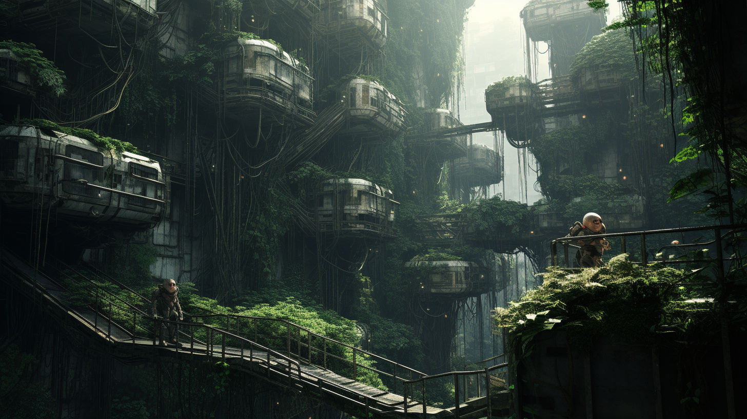 Cybernetic Apes in Futuristic Jungle