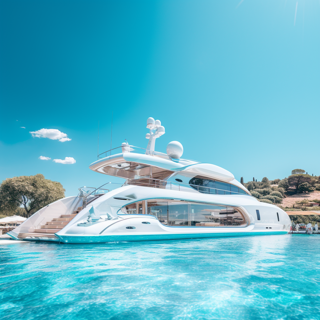 Futuristic wood yacht with pool in Saint Tropez