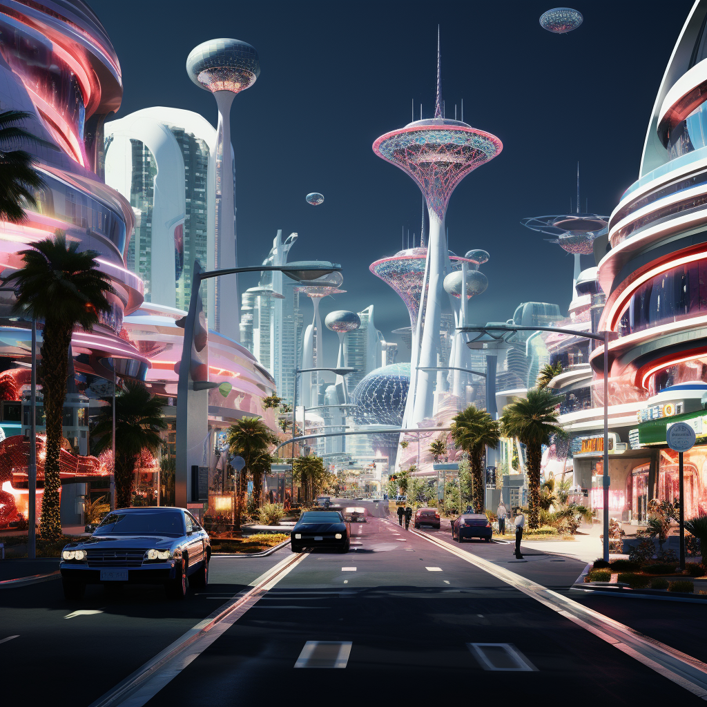 Futuristic Las Vegas strip in 2500