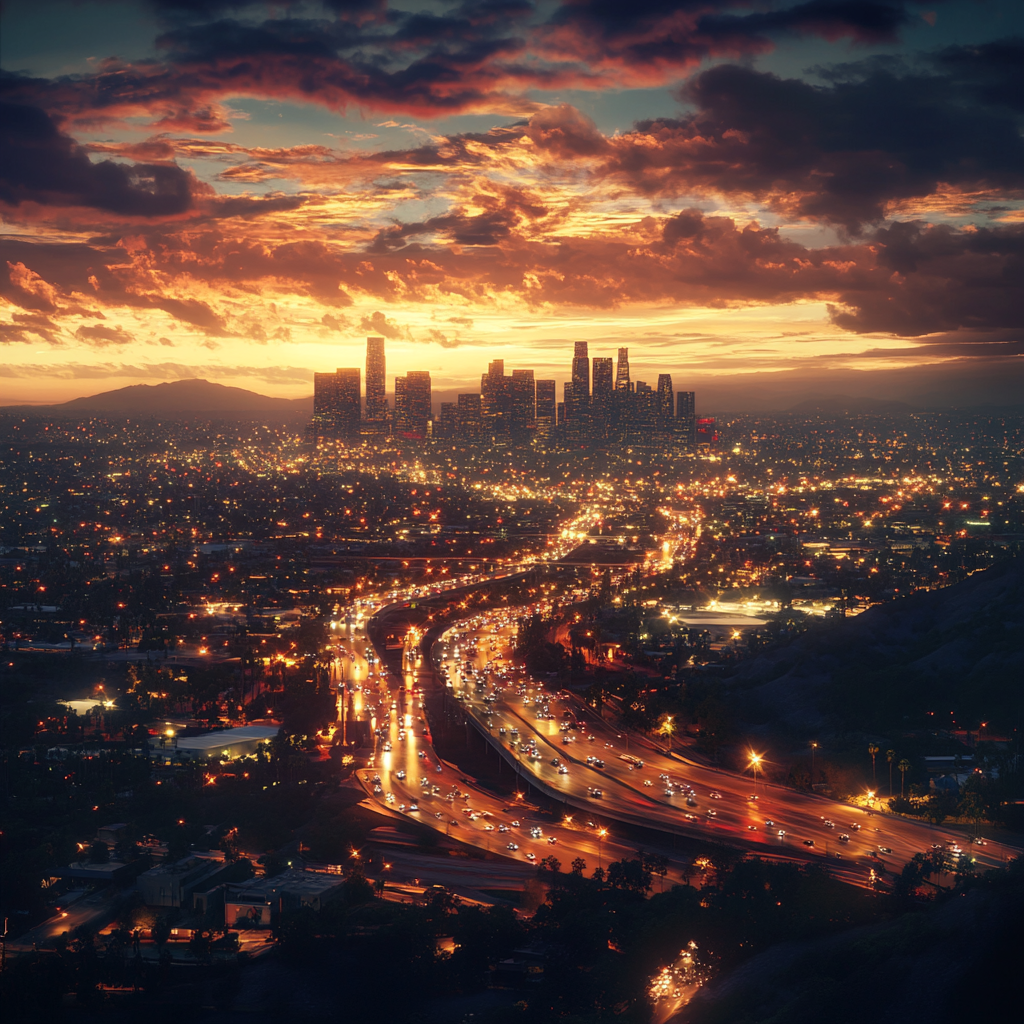 futuristic Los Angeles city lights view