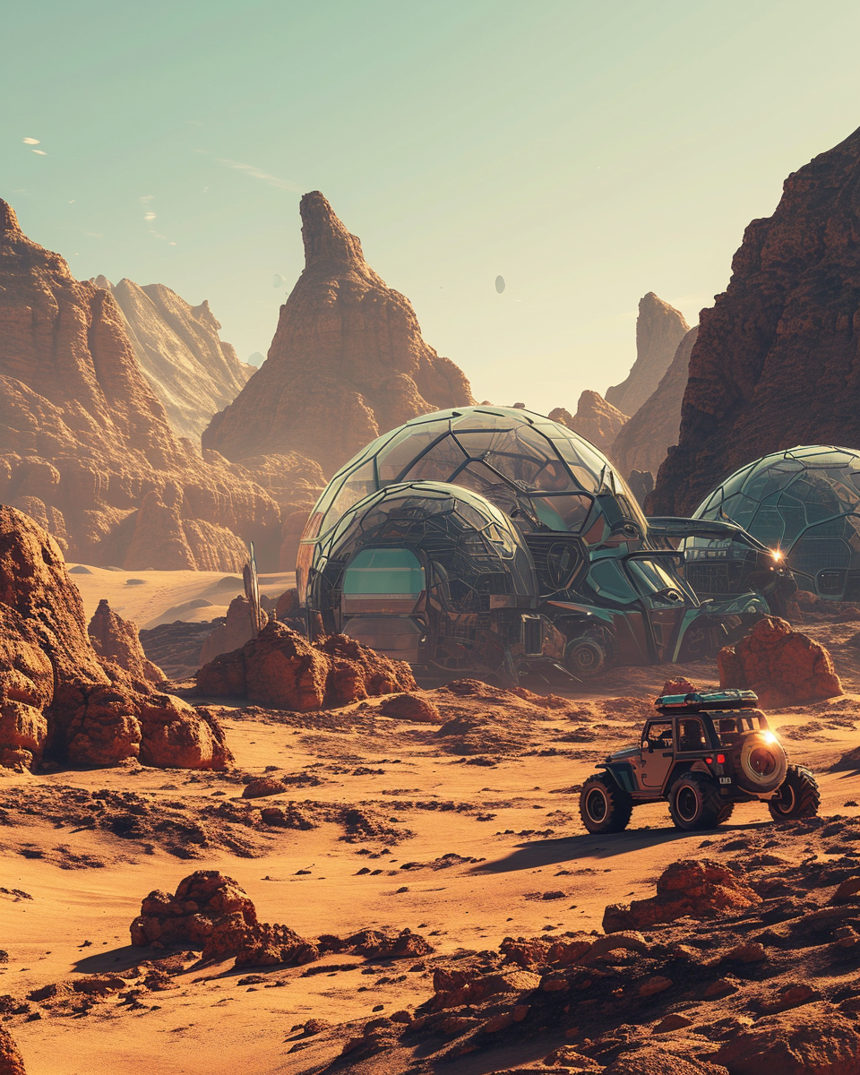 Futuristic Mars Base with Jeep Wrangler