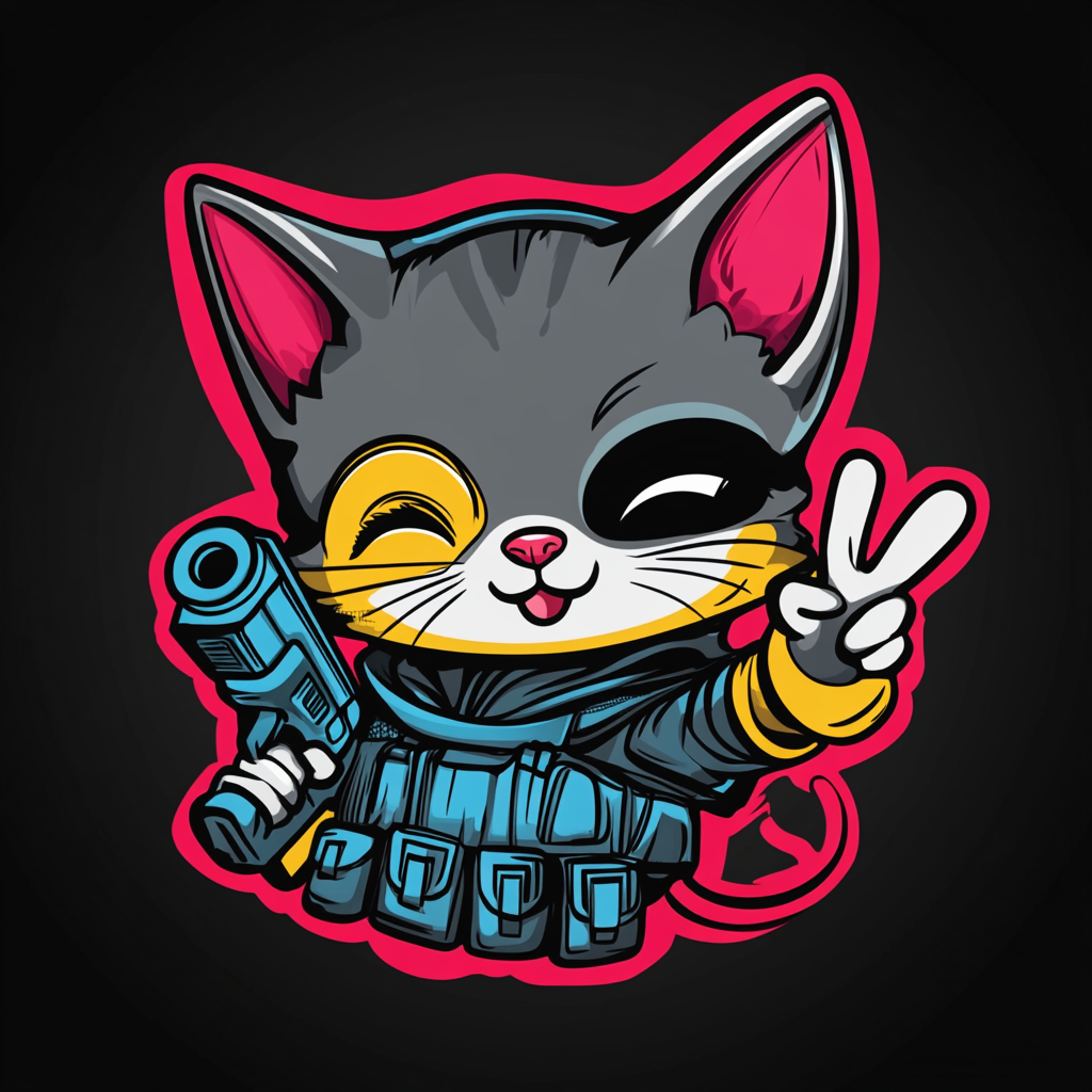 Cute cyborg kitten holding ray gun