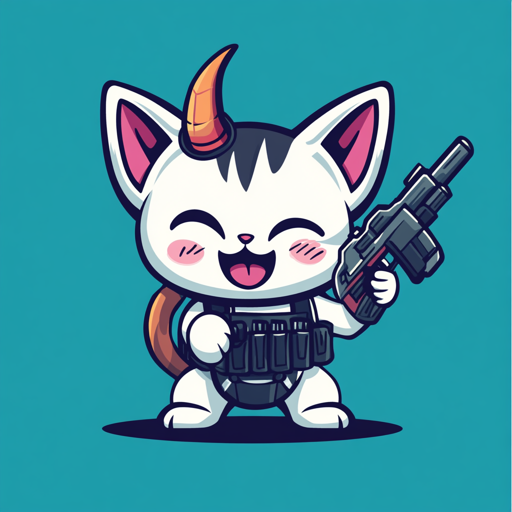 Cute kitten mercenary logo design