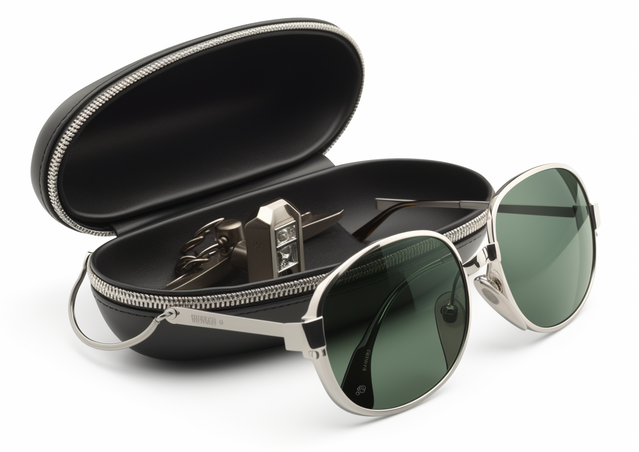 Futuristic metal sunglasses case.