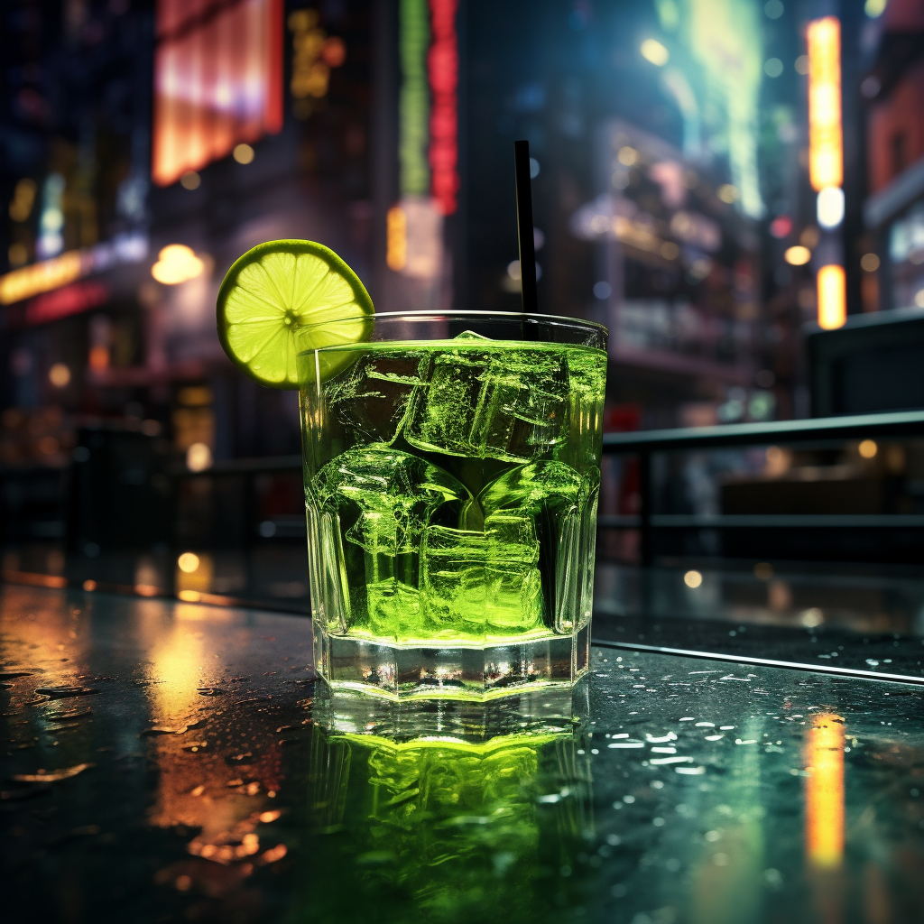 Futuristic metallic gin lemon in green environment