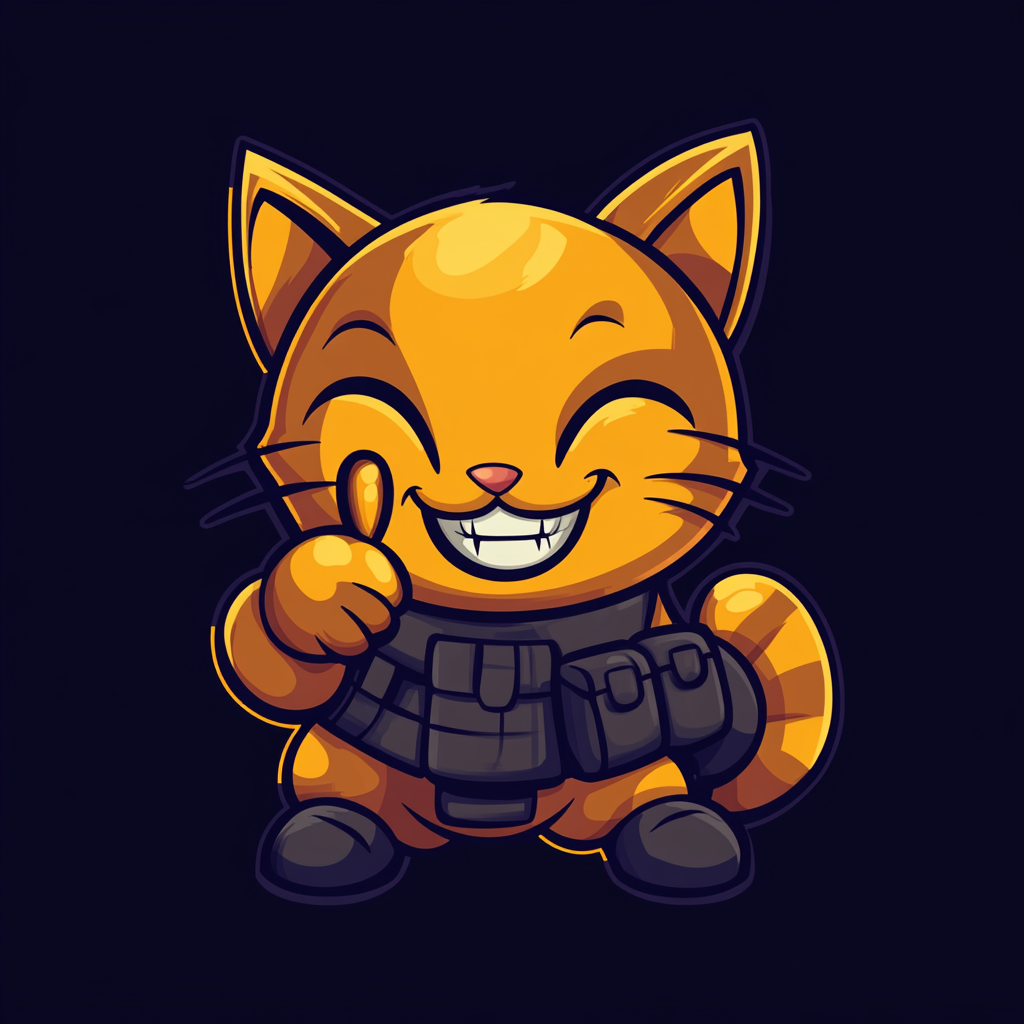 Cute kitten mercenary logo design