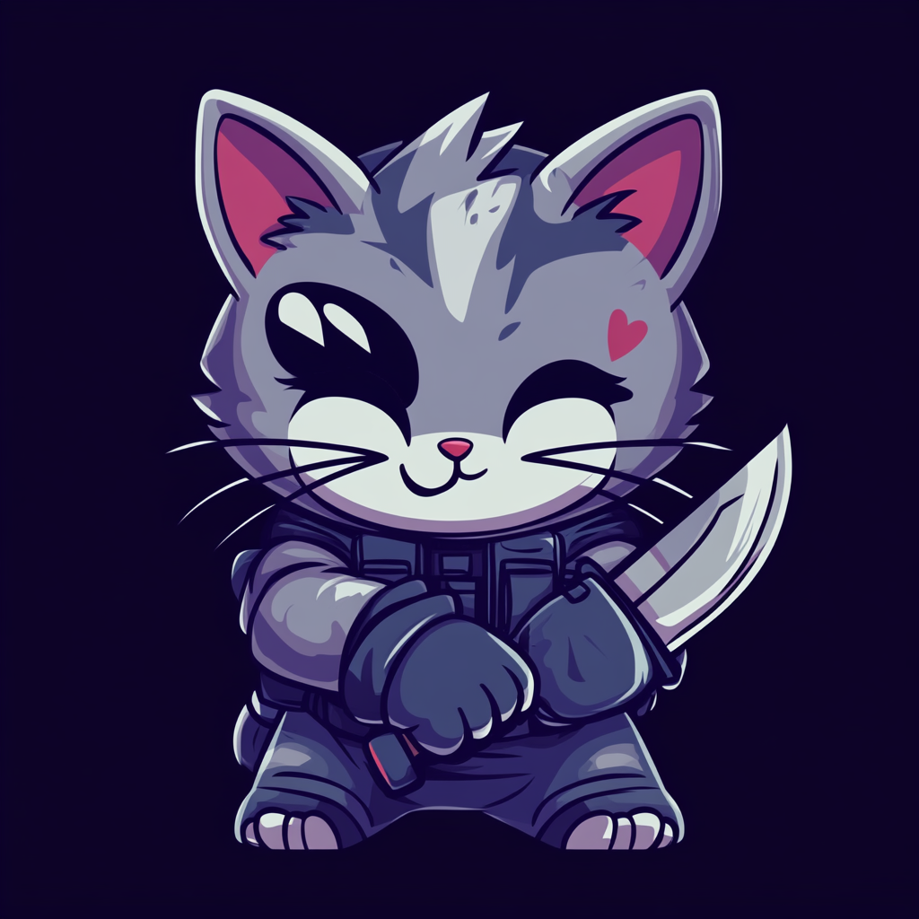 Cute kitten mercenary logo design