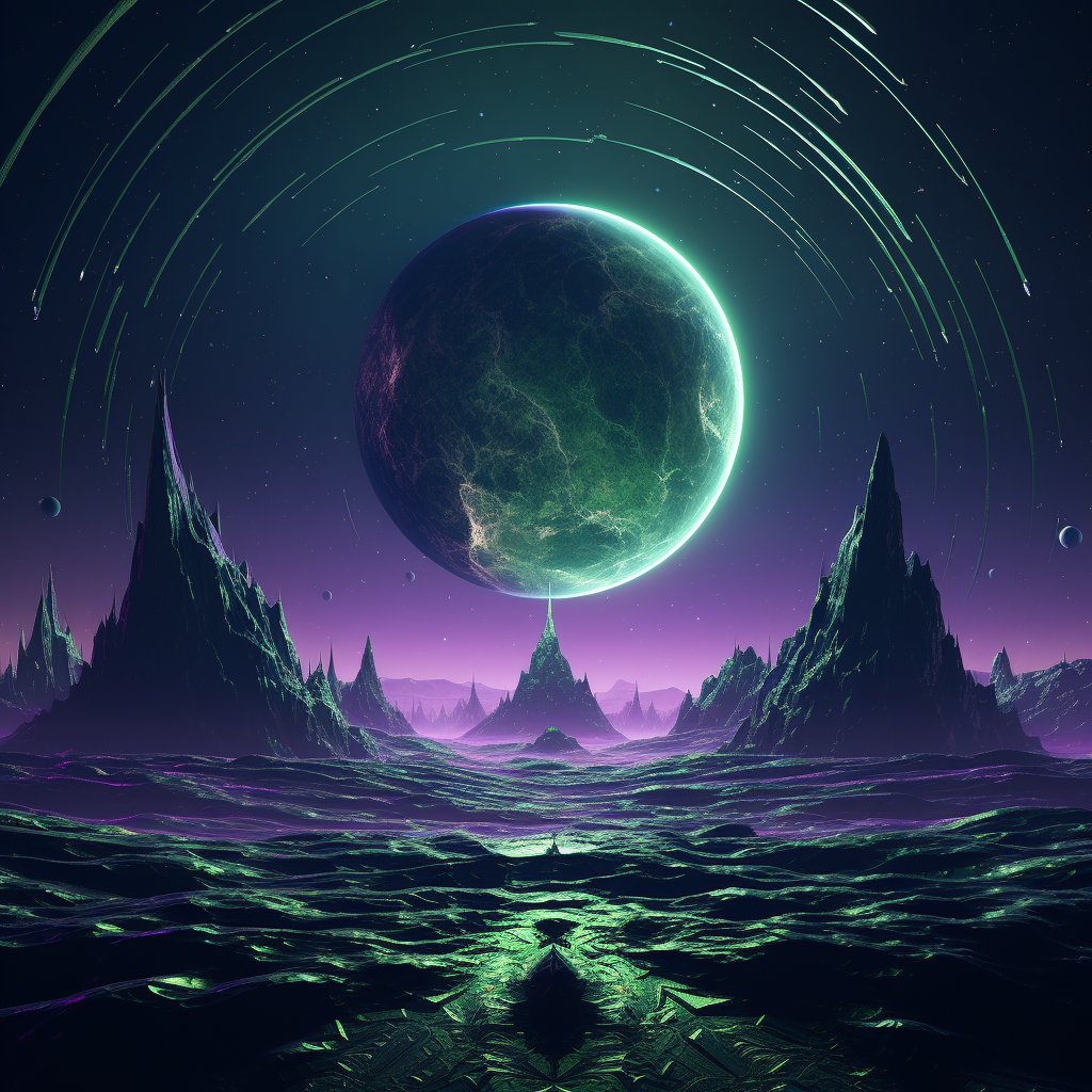 Futuristic Moon Green Purple 4K