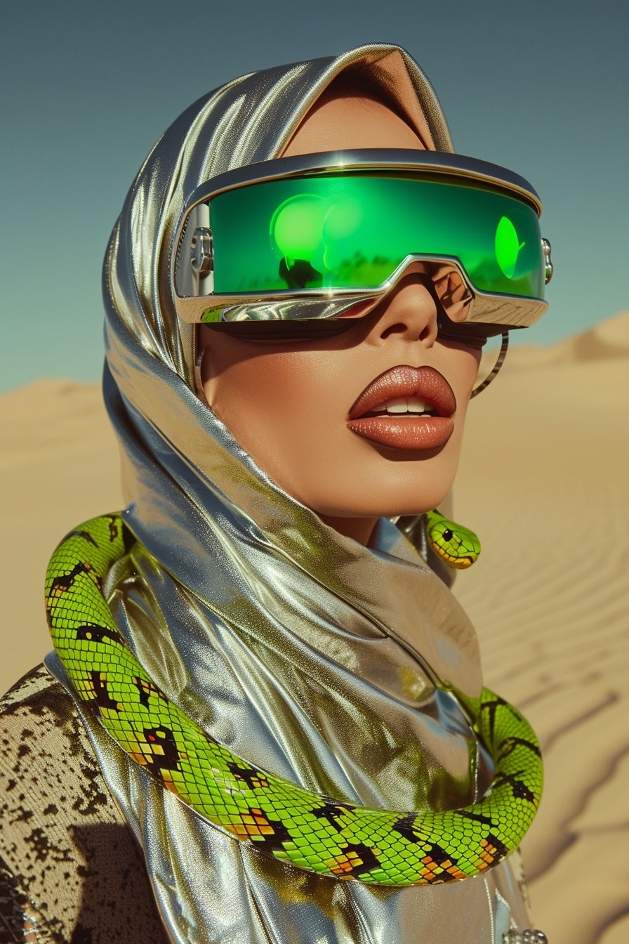 Muslim Arab woman in futuristic chrome veil