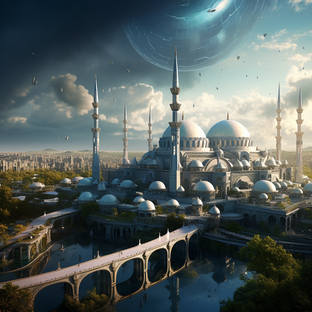 futuristic Muslim empire city architecture